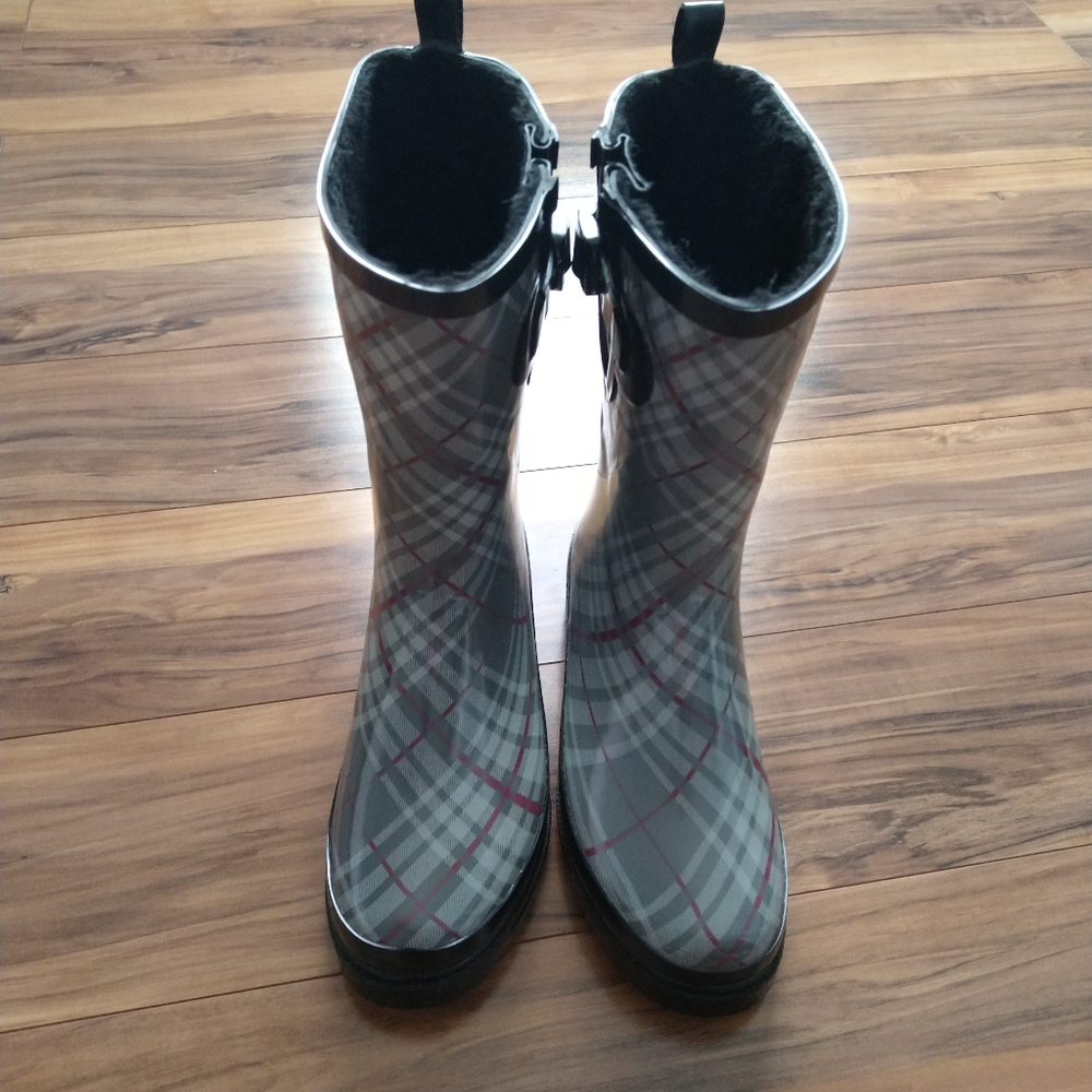 gold toe plaid fur lined rain boots
